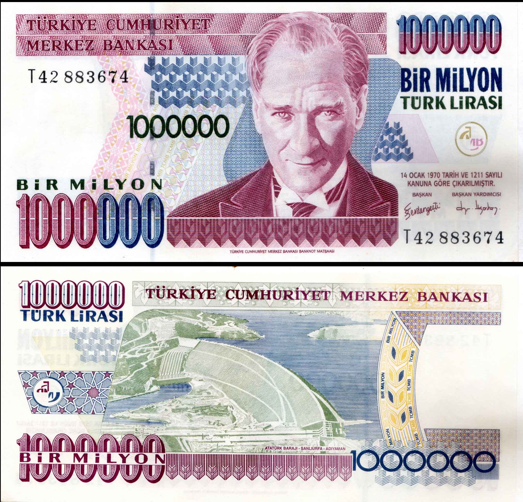 Turkey 1000000 Lira Very Fine Banknote