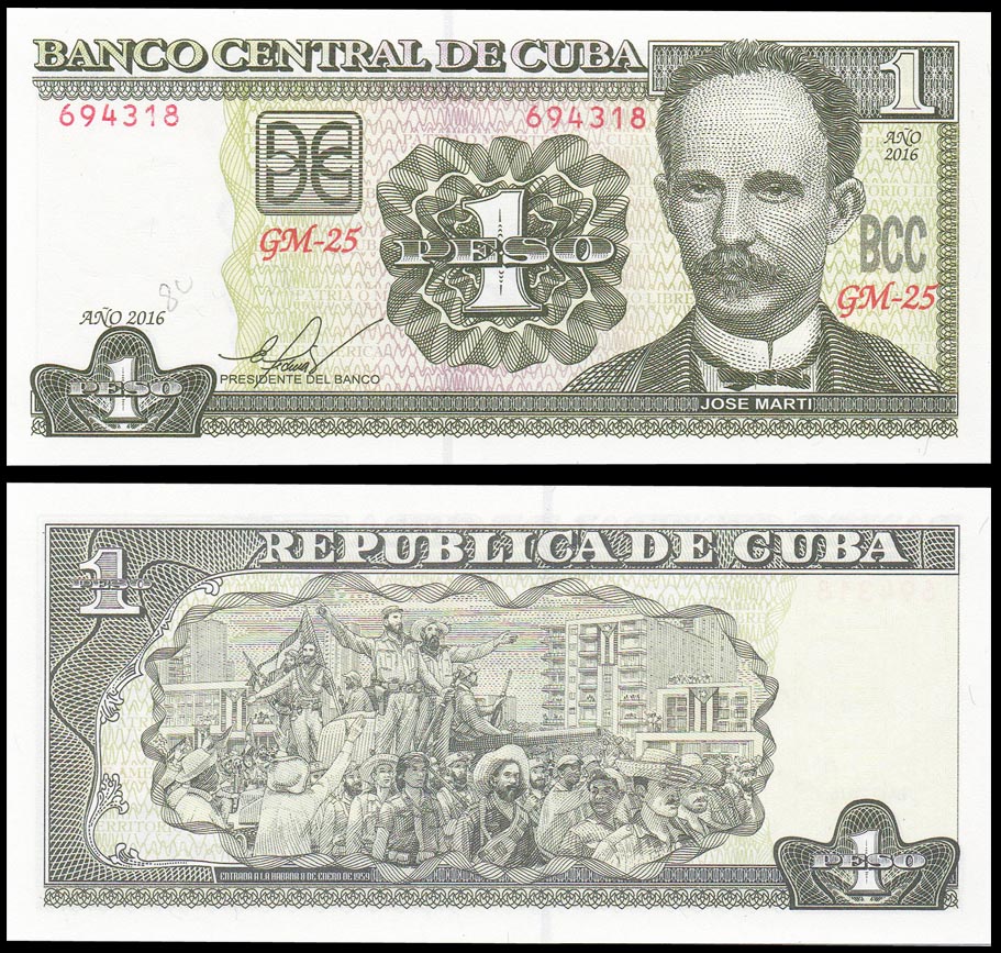 Cuba 1 Peso José Martí  UNC Banknote
