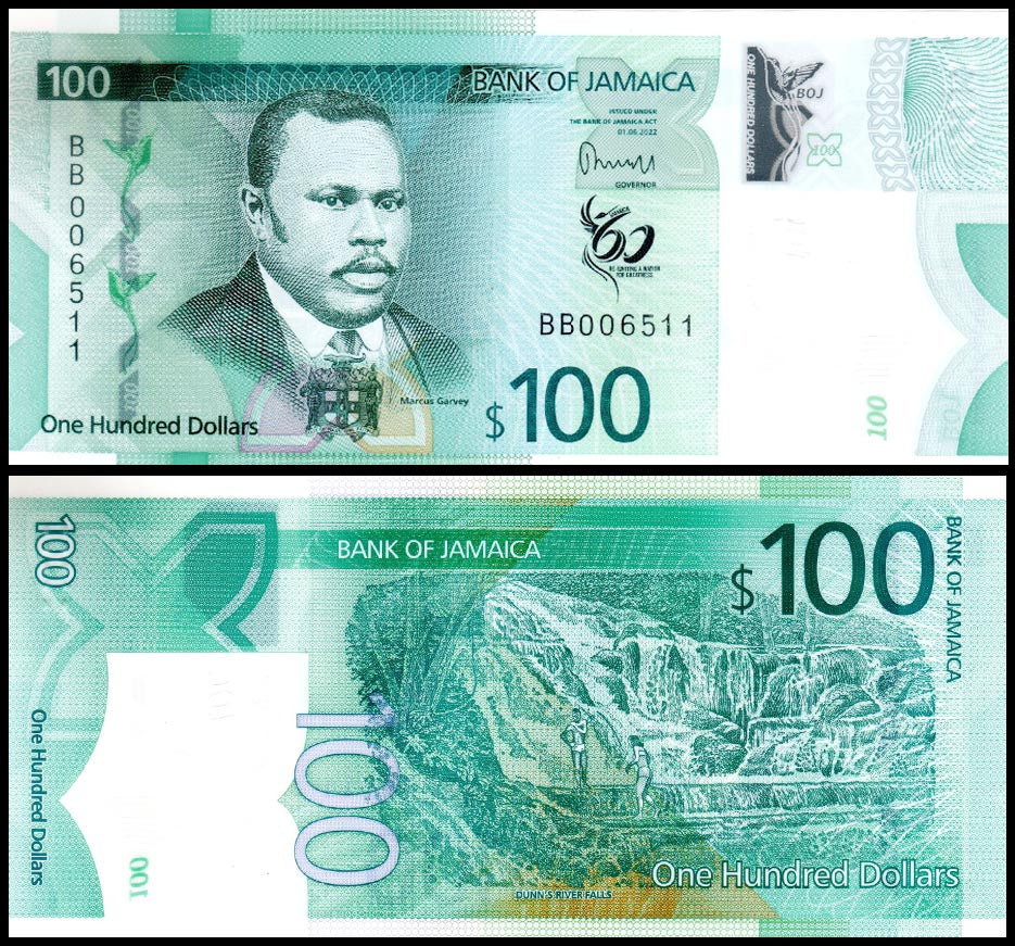 Jamaica 100 Dollars  Polymer UNC Banknote