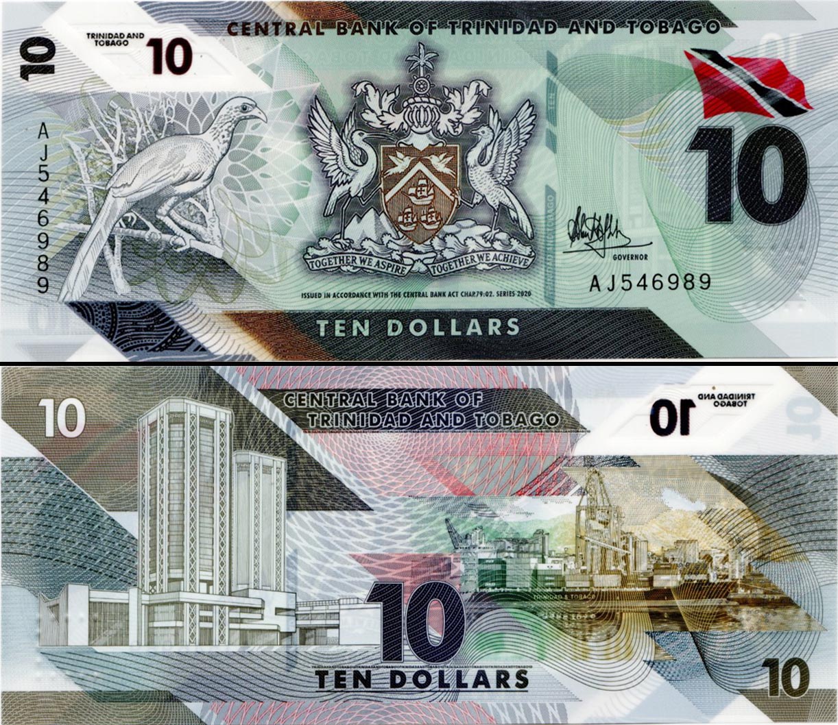 Trinidad & Tobago 10 Dollars UNC Polymer Banknote