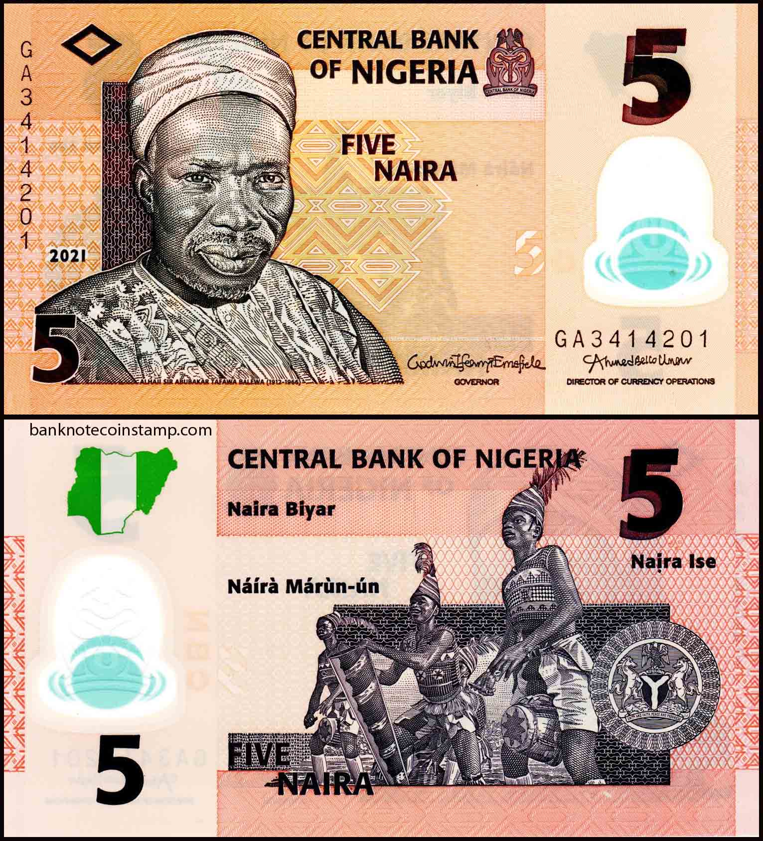 Nigeria 5 Naira Fine Polymer Banknote Year 2021