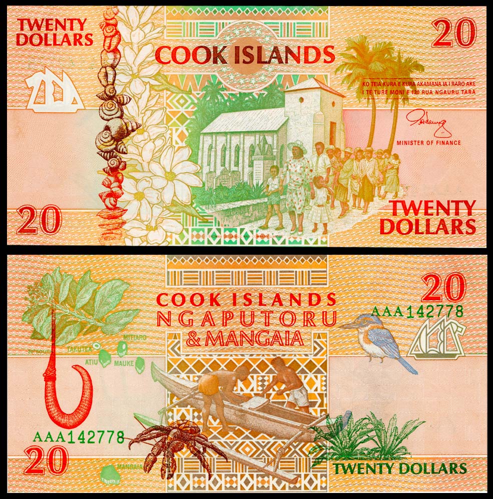 Cook Islands 20 Dollars UNC Banknote NGAPUTORU & MANGAIA B109 (P9)