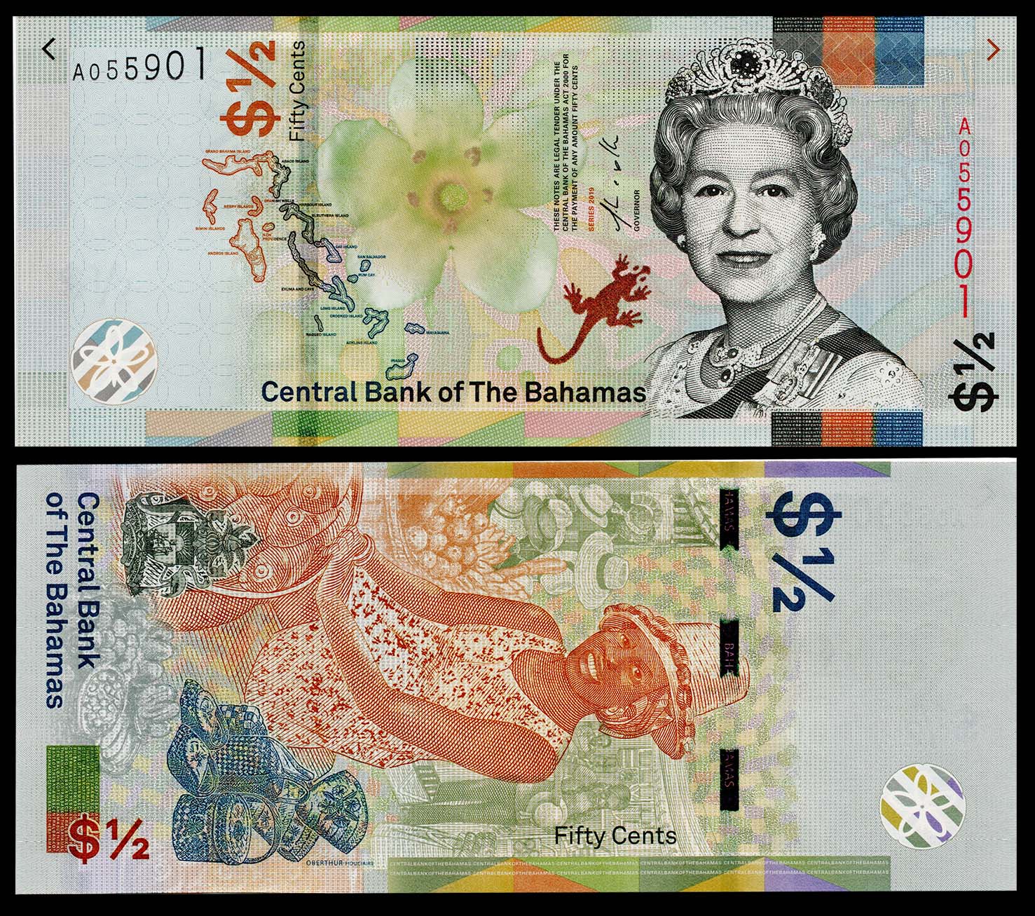 Bahamas 1/2 Dollar Fifty Cents UNC  Banknote