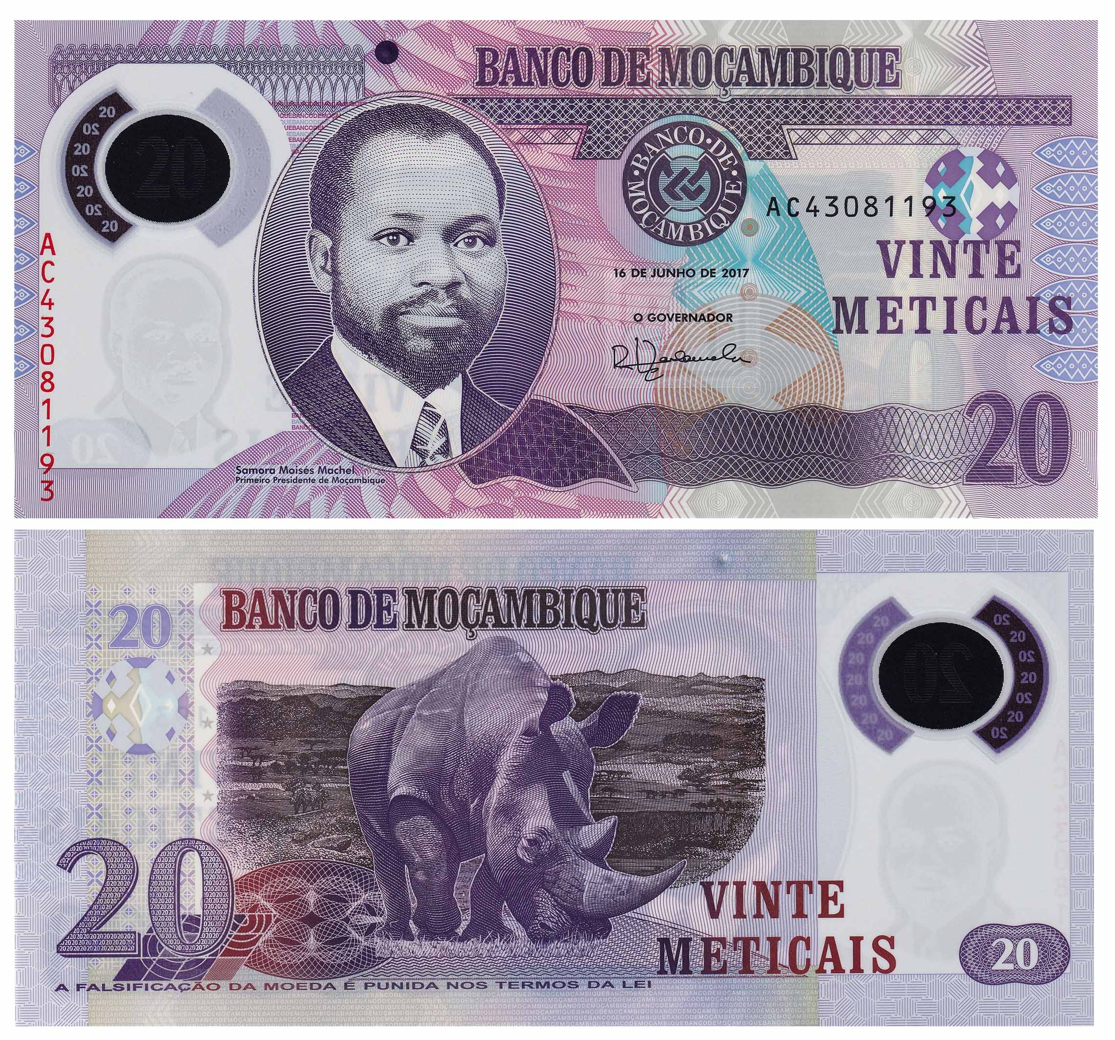 Mozambique 20 Meticais Very Fine Polymer Banknote