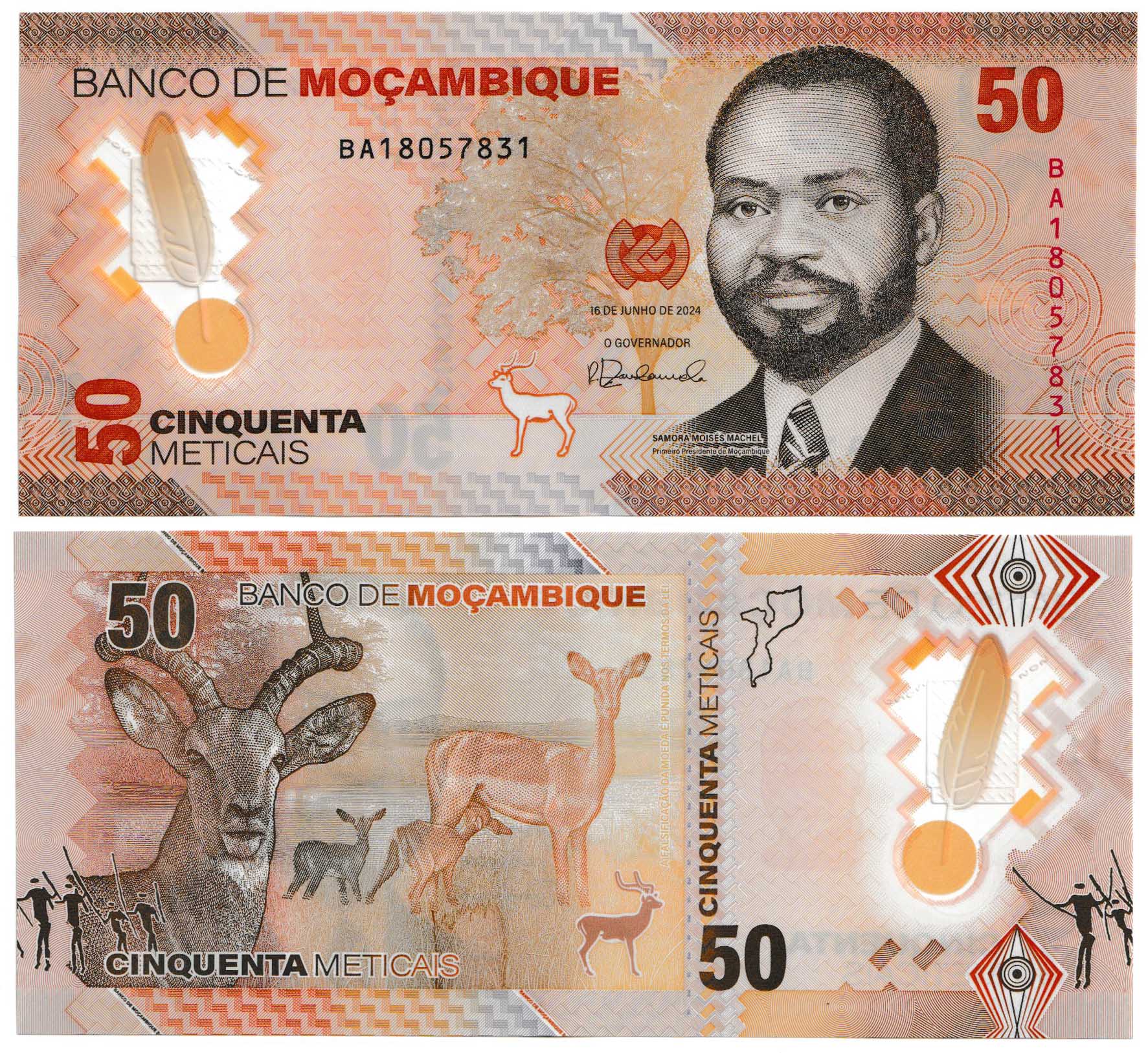 Mozambique 50 Meticais Polymer Banknote (2024) UNC