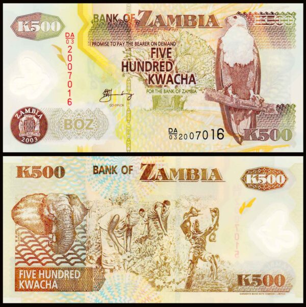 Zambia 500 Kwacha Polymer UNC Banknote